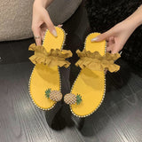 Fligmm Summer New Set Toe Lace Pineapple Flat-Soled Large-Size Sandals And Slippers From Women's Stock