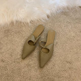 Fligmm Spring Style Baotou Semi-Drag Fashion Temperament Pointy Single Shoes Flat-Soled Slippers Liao Le Slippers Women's Shoes