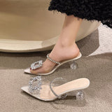 Fligmm Semi-Slippers Women's Summer Shoes Diamond Sandals Clear Crystal High Heels Women's Stilettos Shoes High-Heeled Slippers