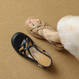 Fligmm Is Easy To Wear Thick-Soled Sandals, Women's Summer Round-Headed High Heels, Thick Heels, Soft Leather, Apricot Soft Soles, One Word Buckle.