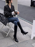 Fligmm Design! Very Comfortable ~ Brown Pointed High Heels But Thin Knees, Skinny Boots, Thin Heels, High Elastic Boots