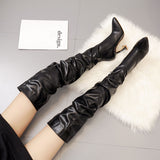 Fligmm Boots Boots Women's Winter Straight Boots White Pleated High-Heeled Large Knee-Length Boots