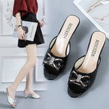 Fligmm Summer New Thin-Heeled Middle-Heeled Fish-Beaked Bow-Tie Large Size Slippers For Ladies