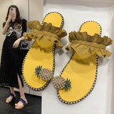 Fligmm Summer New Set Toe Lace Pineapple Flat-Soled Large-Size Sandals And Slippers From Women's Stock