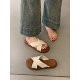 Fligmm Style Slippers 2024 New Summer Retro Woven Cross Bohemian Student Thick-Soled Roman Shoes