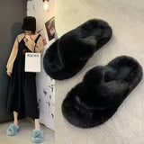 Fligmm Women Wear Online Celebrity Large Size 2024 New Style Autumn And Winter Warm Outside Wear Cross Wool Slippers