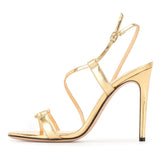 Fligmm New Large Gold PU Banquet Party Women's Shoes Round Head Thin High-Heeled Sandals