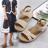 Fligmm Retro Leisure Roman Style Round Head Sandals Women's Shoes New Hollowed-Out Air Turbine Heel Velcro