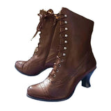 Fligmm European Station High-Heel Large-Size Women's British Martin Boots Medium-Heeled Motorcycle Boots Women's Boots