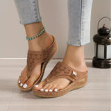 Fligmm Summer New Herringbone Trailer Stitching, Sloping Heels, Thick Soles, Foot Clips, Hollowed-Out New Flip-Flops