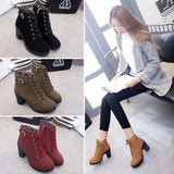 Fligmm New High Heel Thick Heel Casual Women's Boots Platform Ankle Boots Round Head Side Zipper Lace Ankle Boots