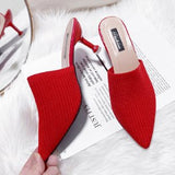 Fligmm New Slippers Women Wear Fashionable Knitted Retro Semi-Slippers With A Pointed Head, High Heels And Stilettos