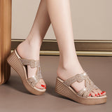 Fligmm Heels For Women Wearing Slippers, Thick Soles, Water Drill Sandals, Summer Flat Soles, Roman Shoes, Small People, Heightened Sandals.