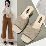 Fligmm Heel Sandals And Slippers For Women In Summer 2024, The New Korean Version Of Flying Weave Wears A Word Of Fashion For Women's Sandals And Slippers.