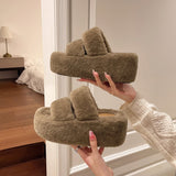 Fligmm Cm Woolen Shoes Women Wear 2024 Internet Celebrities Popular Style To Go Out In Autumn And Winter Thick-Soled Lightweight Plush Cotton Slippers