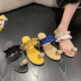 Fligmm Summer New Set Toe Lace Pineapple Flat-Soled Large-Size Sandals And Slippers From Women's Stock