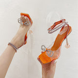 Fligmm Summer New Crystal And Diamond Bow Transparent Women's Sandals Super High Catwalk High Heels