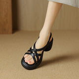 Fligmm Is Easy To Wear Thick-Soled Sandals, Women's Summer Round-Headed High Heels, Thick Heels, Soft Leather, Apricot Soft Soles, One Word Buckle.