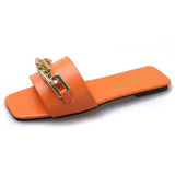 Fligmm Large Sandals And Slippers For Women In Summer 2024 The New One-Shaped Metal Chain Is Fashionable.