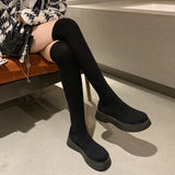 Fligmm Women Platform Over The Knee Boots Stretch Knitting Sock Long Boots Woman 2024 Autumn Thick Bottom Thigh High Botas Mujer