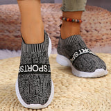 Fligmm Women's Lightweight Casual Walking Shoes Fashion Striped Knitted Platform Sneakers Women Slip-On Breathable Mesh Flats Plus Size