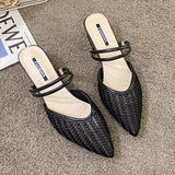 Fligmm Bead Slippers Casual Square heel Shoes Women Heels Pointed Toe Slides Med Pantofle Luxury Block High Cover 2024 PU Spring