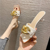 Fligmm Woman Slippers Sandals Heels Shoes Female Metal Chain Slides Ladies Mules Summer Chaussure Femme New Women Shoes