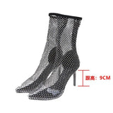 Fligmm Women's Sandals 2024 High Heel Women Boots Summer Sunscreen Breathable Pointed Toe Super High Heels Women's Fashion Mesh Boots