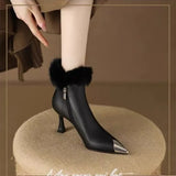 Fligmm Plush High Heels Women Chelsea Ankle Boots Luxury Pointed Toe Zipper Shoes Winter New 2024 Fashion Gladiator Pumps Botas