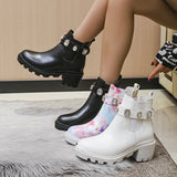 Fligmm Europe and The United States Fall New Large-size Thick-heeled Boots Female Round Diamond Female Boots