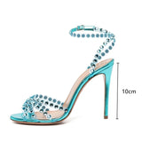 Fligmm Rhinestones Sequined Women Sandals Sexy Narrow band Thin High heels Gladiator Sandals Fashion Summer Party Wedding Shoes