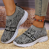 Fligmm Women's Lightweight Casual Walking Shoes Fashion Striped Knitted Platform Sneakers Women Slip-On Breathable Mesh Flats Plus Size