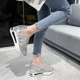 Fligmm Wedges Women's Sneakers Floral Embroidery Mesh Sneakers for Women Slip on Casual Comfy Heeled Shoes Woman 35-42