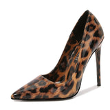 Fligmm New Sexy Pointed Toe Leopard Print Pumps Thin High Heel 12cm Gladiator Party Dress Shoes Brown Heels Women Large Size 35-46