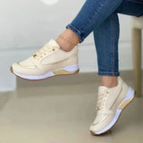 Fligmm Sneakers on Sale Fashion Round Toe Flat Platform Shoes Caual Mixed Colors Lace Up Sneakers Outdoor Running Women's Shoes