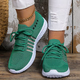 Fligmm Breathable Running Shoes for Women Non Slip Knitted Green Sneakers Woman Soft Sole Slip On Casual Flats Plus Size 43