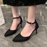 Fligmm New Shoes for Women Spring and Autumn Ladies High Heels Solid Color Pointed Toe One Word Buckle Full Quality High Heels