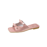 Fligmm Summer Candy Leather Beach Shoes Women Bow Flat Slippers Women's Shoes Simple Slides Open Toe Flat Slippers for Women