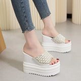 Fligmm Platform Slippers Chunky Heels Sandals Women Beaded Beach Slippers Girls Slides Woman Designer Wedges Flat Shoes