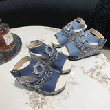 Fligmm Wedges Rhinestone Design Slippers Shoes Women New Summer Flat Women Blue Slope Heel Slippers Ladies Denim Beach Sandal