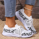 Fligmm Size Breathable Knitting Sneakers Women Slip On Leopard Printed Walking Shoes Woman Lightweight Non Slip Casual Shoes 2024