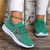 Fligmm Breathable Running Shoes for Women Non Slip Knitted Green Sneakers Woman Soft Sole Slip On Casual Flats Plus Size 43