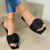 Fligmm New Woman Summer Flat Sandals Plus Size Round Buckle Solid Flats Female Casual Slippers Ladies Women Fashion Beach Shoes