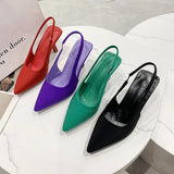 Fligmm Summer New Women's Sandals Closed Toe Green Single Shoes With Thin Heel Mid-heeled Fashion Hollow Pointed Toe Women Shoes