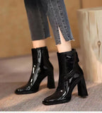 Fligmm ANKLE BOOTS Winter Square Toe Retro Thick Heel Short Boots Women's Single Boots After Zipper High Heel Nude Boots