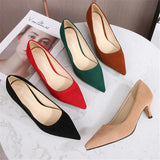 Fligmm Low Heel Pumps Lady Pointed Toe Kitten Heels Female Green Flock Plus Size 43 44 45 46 Red Shoes 2024 Women 5cm High Heels