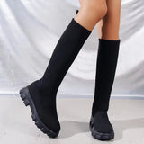 Fligmm Sole Knitted Long Boots for Women Fashion Elastic Socks Shoes Boots Over Knee Round Toe Low Heels Botas De Mujer 2024