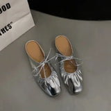 Fligmm Flats Women Pu Leather Shoe Women Narrow Band Loafers Silver Gold Flats Bling Bling Gold Round Toe 2024 Spring Footwear