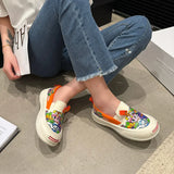 Fligmm Graffiti Personality Canvas Shoes Women Spring New Round Head Thick Sole Sneakers Outdoor Flats Slip-on Casual Loafers