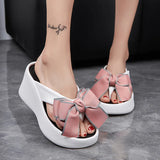 Fligmm Bowknot Wedge Flip Flops Women Super High Heels Thick Bottom Eva Slippers Woman Summer Clip Toe Chunky Platform Sandals